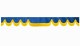 Randbård med fransar, dubbelarbetad mörkblå gul vågform 23 cm