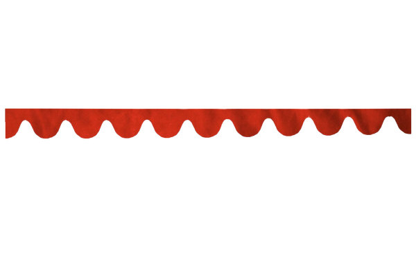 Skivbård i mockalook med fransar, dubbelarbetad röd utan fransar bågform 23 cm