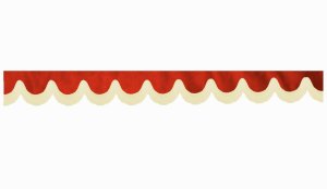 Skivbård i mockalook med fransar, dubbelbearbetad röd beige bågform 23 cm