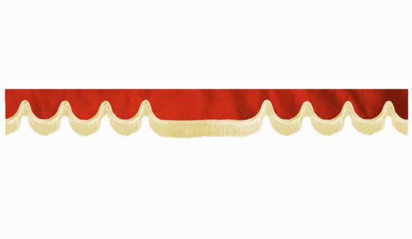 suedelook truck pane border with fringes, Double processed  red beige Wave form 23 cm