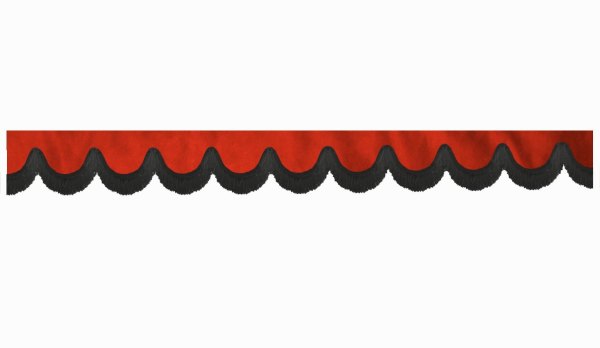 Skivbård i mockalook med fransar, dubbelförädlad röd svart bågform 23 cm