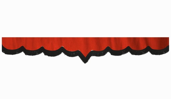 Skivbård i mockalook med fransar, dubbelbearbetad röd svart V-form 23 cm
