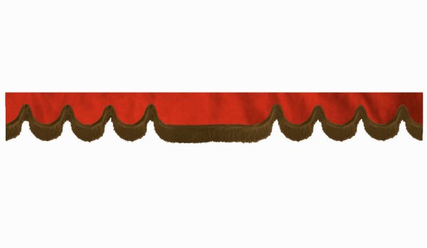 Wildlederoptik Lkw Scheibenbordüre mit Fransen, doppelt verarbeitet rot braun Wellenform 23 cm