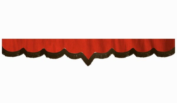 Wildlederoptik Lkw Scheibenbordüre mit Fransen, doppelt verarbeitet rot braun V-form 23 cm