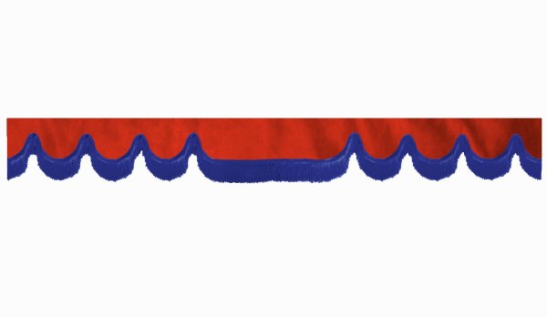 Wildlederoptik Lkw Scheibenbordüre mit Fransen, doppelt verarbeitet rot blau Wellenform 23 cm