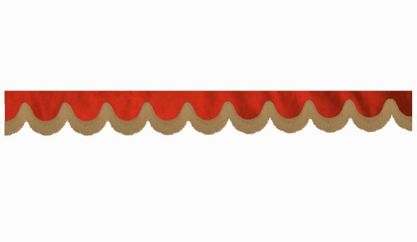 Wildlederoptik Lkw Scheibenbordüre mit Fransen, doppelt verarbeitet rot caramel Bogenform 23 cm