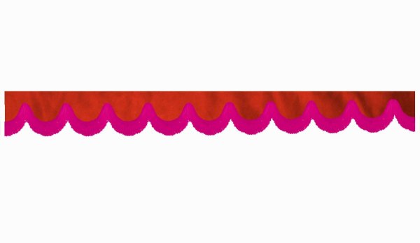 Wildlederoptik Lkw Scheibenbordüre mit Fransen, doppelt verarbeitet rot pink Bogenform 23 cm