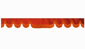 Wildlederoptik Lkw Scheibenbord&uuml;re mit Fransen, doppelt verarbeitet rot orange Wellenform 23 cm
