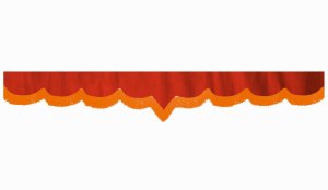 suedelook truck pane border with fringes, Double processed  red orange V-form 23 cm