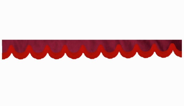Wildlederoptik Lkw Scheibenbordüre mit Fransen, doppelt verarbeitet bordeaux rot Bogenform 23 cm