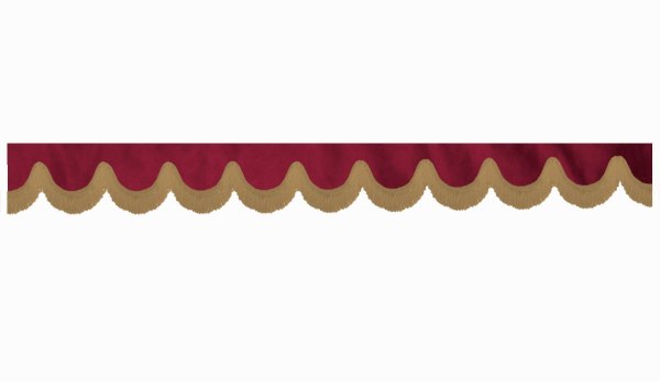 Skivbård med fransar, mockaeffekt, dubbelarbetad bordeaux karamell bågform 23 cm