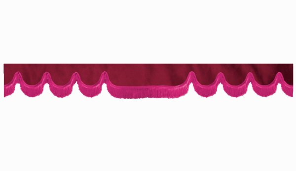 Wildlederoptik Lkw Scheibenbordüre mit Fransen, doppelt verarbeitet bordeaux pink Wellenform 23 cm