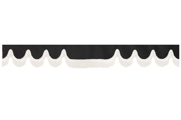 Wildlederoptik Lkw Scheibenbordüre mit Fransen, doppelt verarbeitet anthrazit-schwarz weiß Wellenform 18 cm