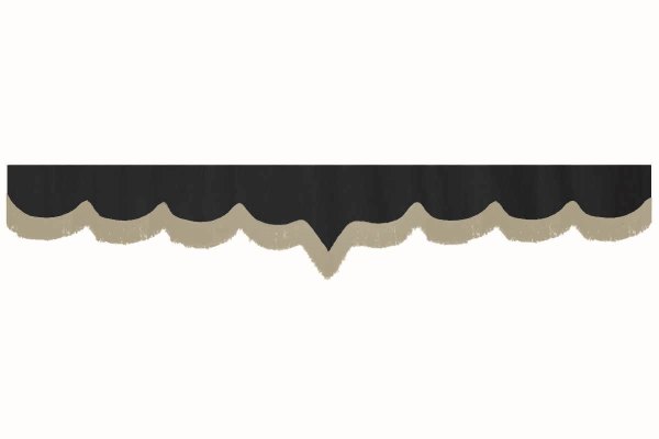 Wildlederoptik Lkw Scheibenbordüre mit Fransen, doppelt verarbeitet anthrazit-schwarz beige V-form 18 cm