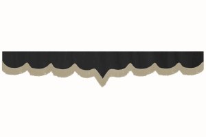 Wildlederoptik Lkw Scheibenbord&uuml;re mit Fransen, doppelt verarbeitet anthrazit-schwarz beige V-form 18 cm