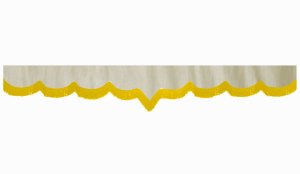 Skivbård i mockalook med fransar, dubbelbearbetad beige gul V-form 18 cm