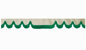 Wildlederoptik Lkw Scheibenbordüre mit Fransen, doppelt verarbeitet beige grün Wellenform 18 cm