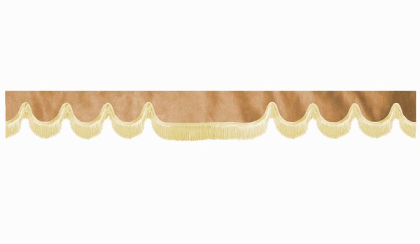 suedelook truck pane border with fringes, Double processed  caramel beige Wave form 18 cm