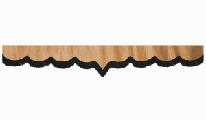 Wildlederoptik Lkw Scheibenbordüre mit Fransen, doppelt verarbeitet caramel schwarz V-form 18 cm