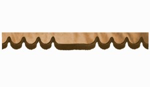Disco in camoscio con frange, doppia finitura marrone caramello, forma a onda 18 cm
