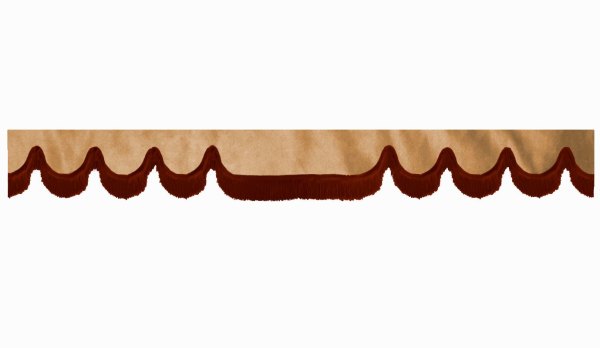 Wildlederoptik Lkw Scheibenbordüre mit Fransen, doppelt verarbeitet caramel bordeaux Wellenform 18 cm