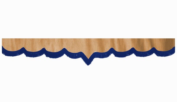 Skivbård med fransar, mockaeffekt, karamellblå V-form, dubbelbearbetad 18 cm