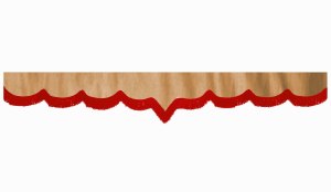 suedelook truck pane border with fringes, Double processed  caramel red V-form 18 cm