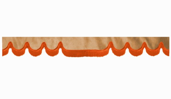 Wildlederoptik Lkw Scheibenbordüre mit Fransen, doppelt verarbeitet caramel orange Wellenform 18 cm