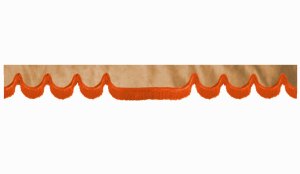 Wildlederoptik Lkw Scheibenbord&uuml;re mit Fransen, doppelt verarbeitet caramel orange Wellenform 18 cm