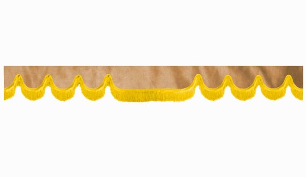 suedelook truck pane border with fringes, Double processed  caramel yellow Wave form 18 cm