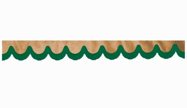 Wildlederoptik Lkw Scheibenbordüre mit Fransen, doppelt verarbeitet caramel grün Bogenform 18 cm