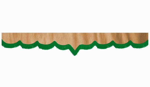 Wildlederoptik Lkw Scheibenbordüre mit Fransen, doppelt verarbeitet caramel grün V-form 18 cm