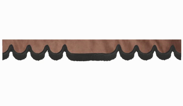Wildlederoptik Lkw Scheibenbordüre mit Fransen, doppelt verarbeitet grizzly schwarz Wellenform 18 cm
