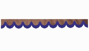 Wildlederoptik Lkw Scheibenbord&uuml;re mit Fransen, doppelt verarbeitet grizzly blau Bogenform 18 cm