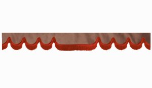 suedelook truck pane border with fringes, Double processed  grizzly red Wave form 18 cm
