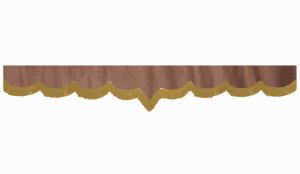 Wildlederoptik Lkw Scheibenbord&uuml;re mit Fransen, doppelt verarbeitet grizzly caramel V-form 18 cm
