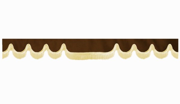 suedelook truck pane border with fringes, Double processed  dark brown beige Wave form 18 cm
