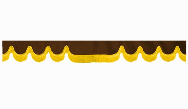 Wildlederoptik Lkw Scheibenbordüre mit Fransen, doppelt verarbeitet dunkelbraun gelb Wellenform 18 cm