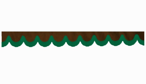 Wildlederoptik Lkw Scheibenbordüre mit Fransen, doppelt verarbeitet dunkelbraun grün Bogenform 18 cm