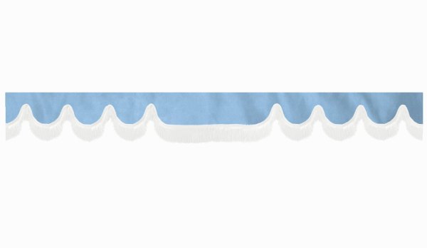 Wildlederoptik Lkw Scheibenbordüre mit Fransen, doppelt verarbeitet hellblau weiß Wellenform 18 cm
