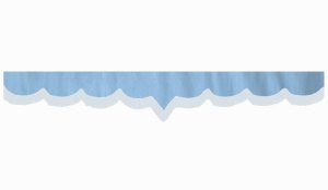 Wildlederoptik Lkw Scheibenbord&uuml;re mit Fransen, doppelt verarbeitet hellblau wei&szlig; V-form 18 cm
