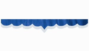 Wildlederoptik Lkw Scheibenbord&uuml;re mit Fransen, doppelt verarbeitet dunkelblau wei&szlig; V-form 18 cm