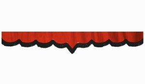 Skivbård i mockalook med fransar, dubbelbearbetad röd svart V-form 18 cm