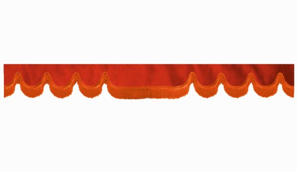 Wildlederoptik Lkw Scheibenbordüre mit Fransen, doppelt verarbeitet rot orange Wellenform 18 cm