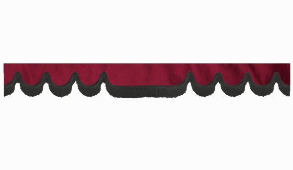 Wildlederoptik Lkw Scheibenbordüre mit Fransen, doppelt verarbeitet bordeaux schwarz Wellenform 18 cm