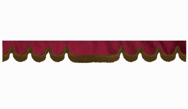 suedelook truck pane border with fringes, Double processed  bordeaux brown Wave form 18 cm