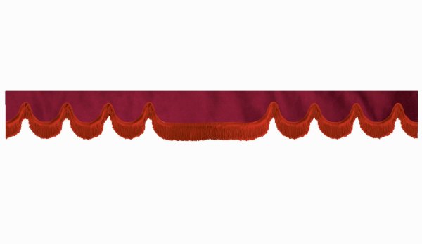 Wildlederoptik Lkw Scheibenbordüre mit Fransen, doppelt verarbeitet bordeaux rot Wellenform 18 cm