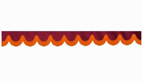 Wildlederoptik Lkw Scheibenbordüre mit Fransen, doppelt verarbeitet bordeaux orange Bogenform 18 cm