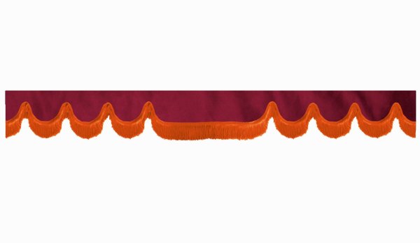 Skivbård med fransar, mockaeffekt, dubbelarbetad, bordeaux orange vågform 18 cm