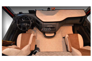 Suitable for DAF*: XF106 EURO6 (2013-...) XF/XG/XG+ (2021-...) - Imitation leather oldschool - seat covers - beige I brown passenger seat air suspension
